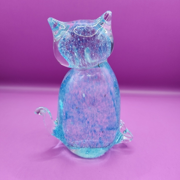 Cat Glass Clear Blue Paperweight 5 Inch Crystal Art Kitty - Picture 3 of 7